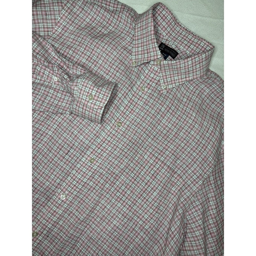 Lands' End Baird McNutt Irish Linen Button Down Shirt 16/37 Tall Pink Plaid